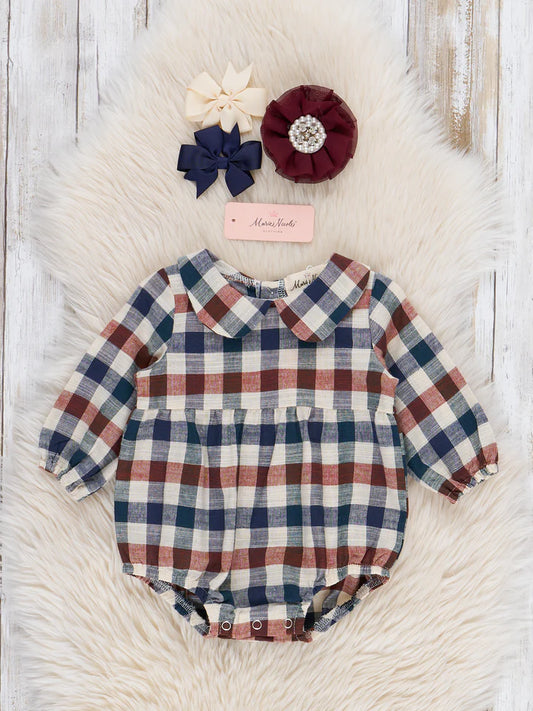 Fall Vintage Plaid Ruffle Bubble